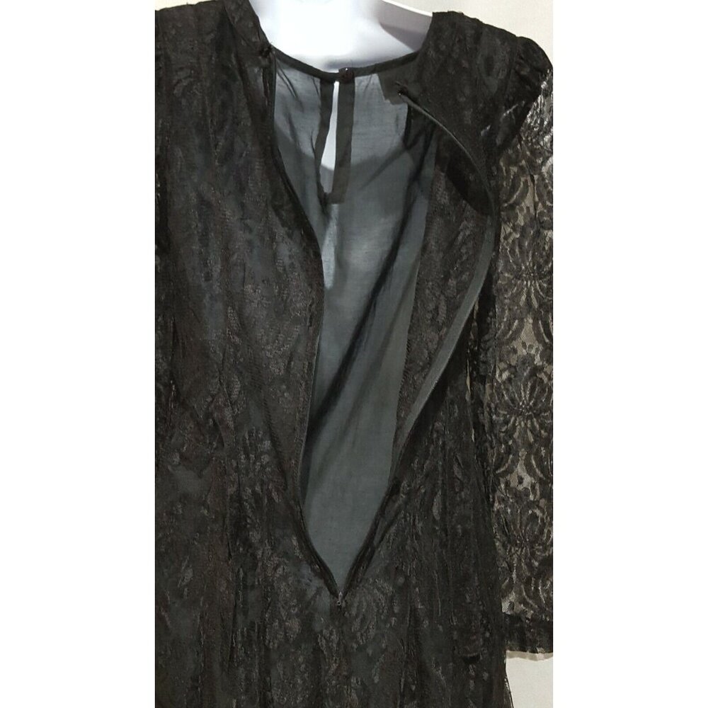 Vintage Lace Dress 10P Beaded Black Lined Zip Gothic Wedding Goth Tea Length - Picture 5 of 11